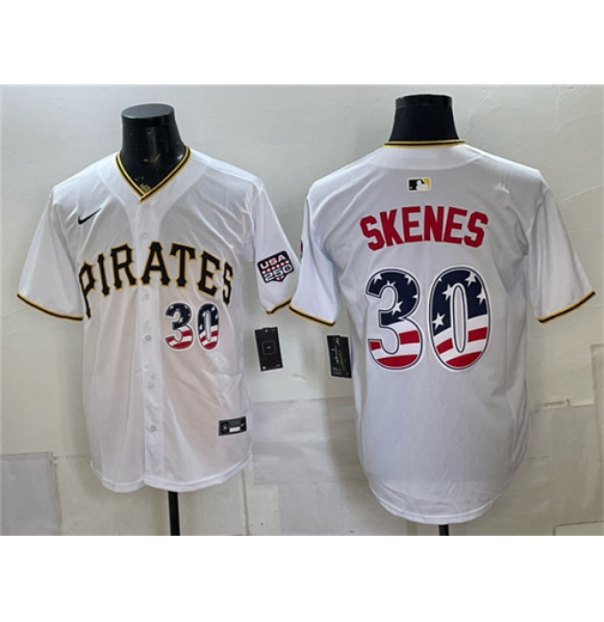 Men's Pittsburgh Pirates #30 Paul Skenes White USA 250 Fourth of July Stitched Baseball Jersey