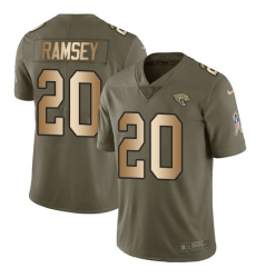 Youth Nike Jacksonville Jaguars #20 Jalen Ramsey Limited Olive/Gold 2017 Salute to Service NFL Jersey