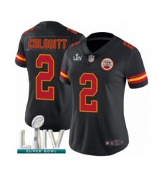 Women's Kansas City Chiefs #2 Dustin Colquitt Limited Black Rush Vapor Untouchable Super Bowl LIV Bound Football Jersey