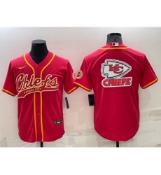 Men's Kansas City Chiefs Red Team Big Logo With Patch Cool Base Stitched Baseball Jersey