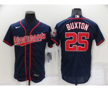 Men's Washington Nationals #25 Byron Buxtonon Navy Blue With Team Patch Stitched MLB Flex Base Jersey