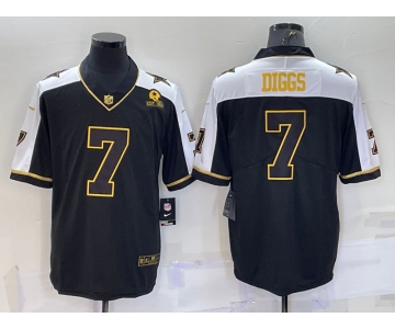 Men's Dallas Cowboys #7 Trevon Diggs Black Gold Thanksgiving With Patch Stitched Jersey