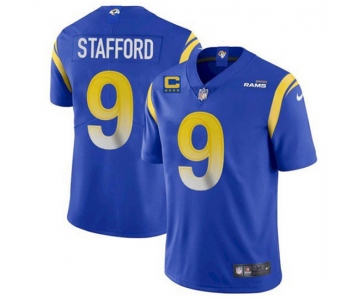 Men's Los Angeles Rams 2022 #9 Matthew Stafford Blue With 4-star C Patch Stitched NFL Jersey